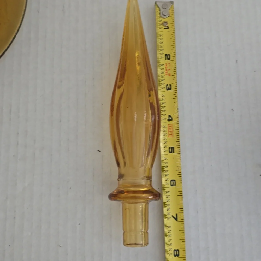 Vintage 1950s Empoli Three Fruits Pattern Amber Glass Decanter